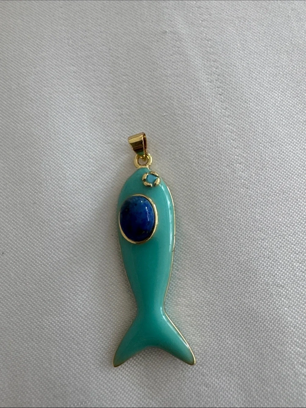 Turquoise Fish Pendant Necklace Charm with Blue Stone Accent